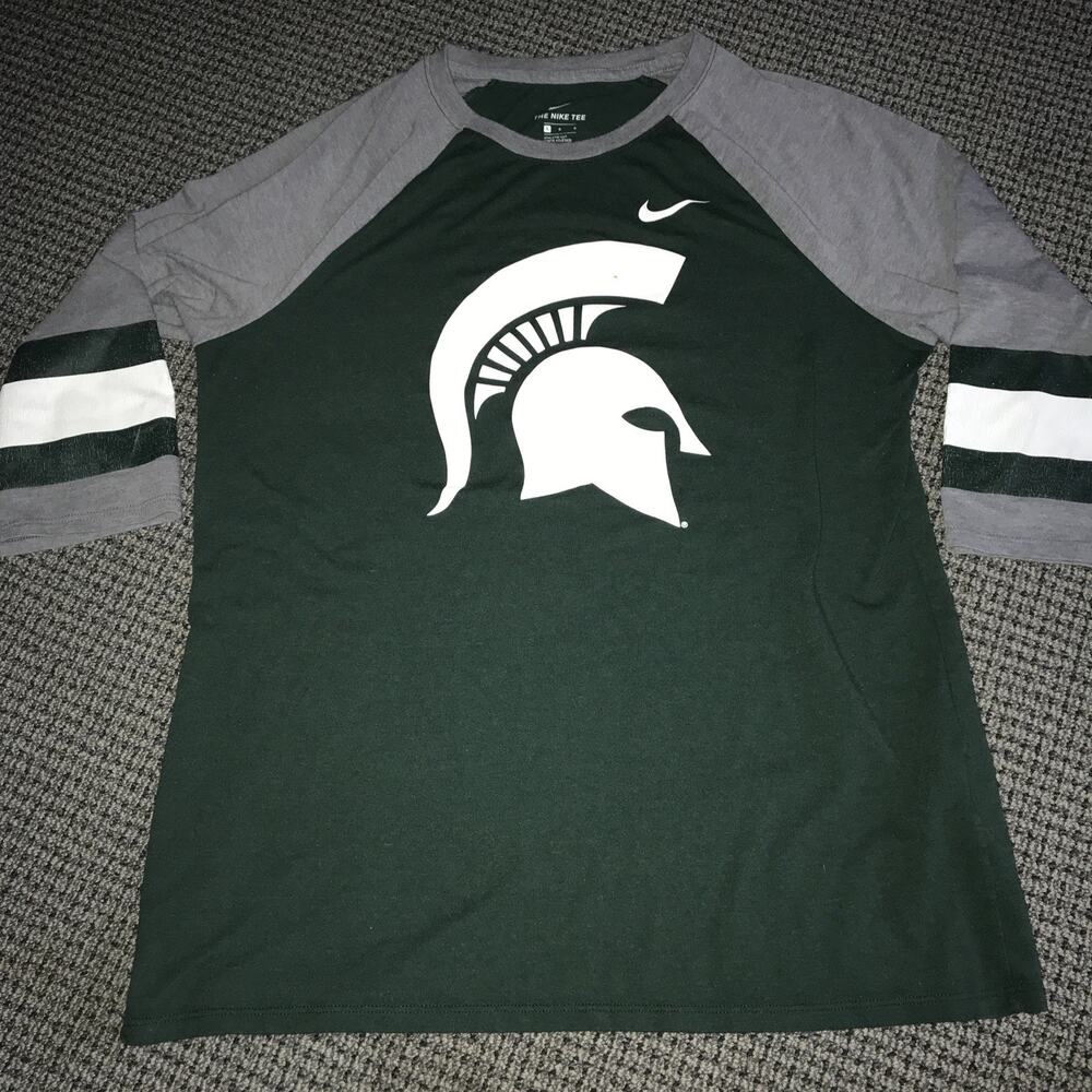 Michigan State Spartans Womens Large Raglan Tee Nike Athletic Cut 1/2sleeve Larg